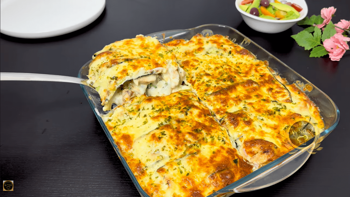 Creamy chicken and potato gratin